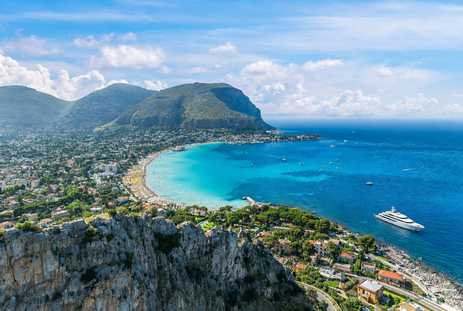 Vista panoramica della baia di Mondello, Palermo